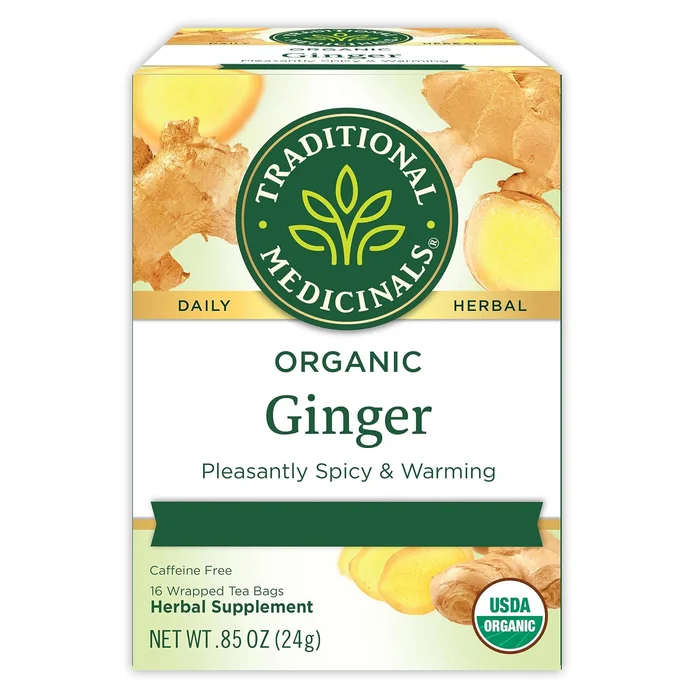 Traditional Medicinals Organic Ginger herbal tea, box of wrapped tea bags